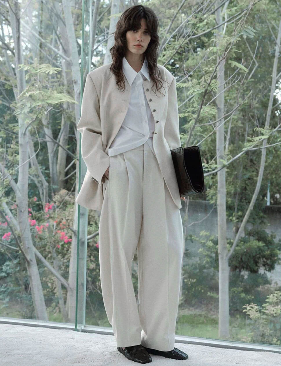 Ivory Curved Leg Trousers