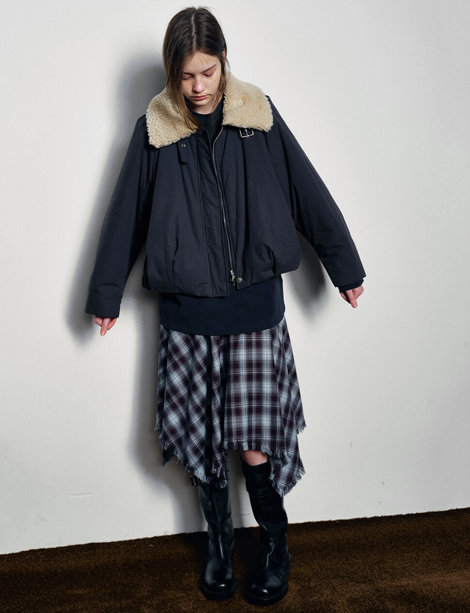 Navy Fur-Collar Bomber Jacket-BESTSELLER