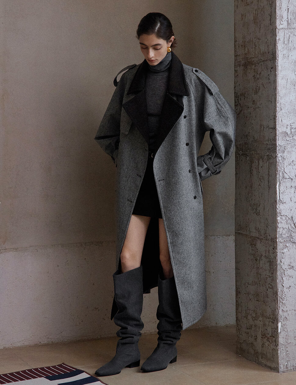 Contrast Collar Trench Coat
