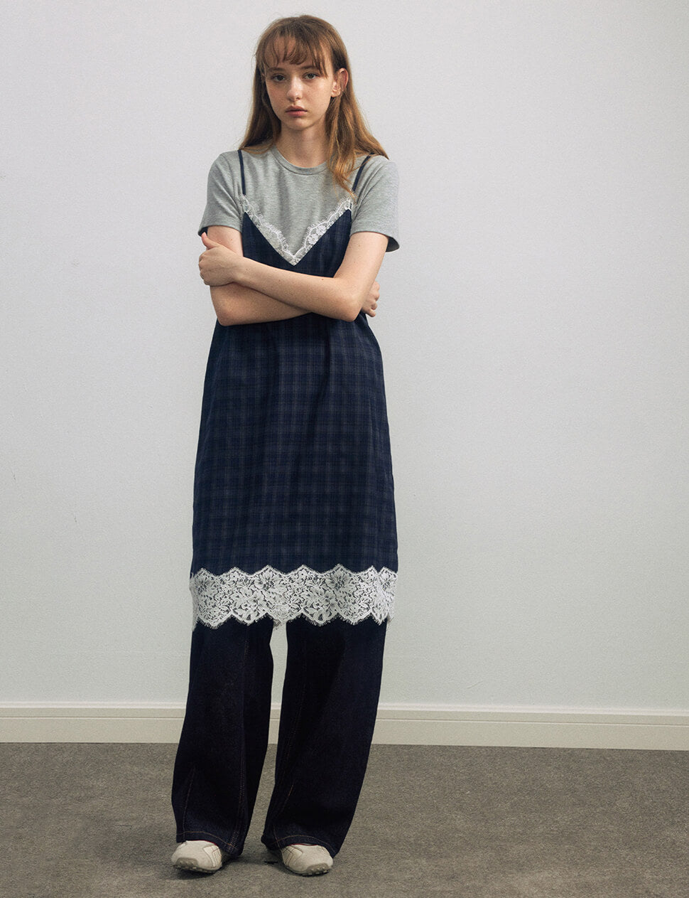 Plaid Lace Trim Dress