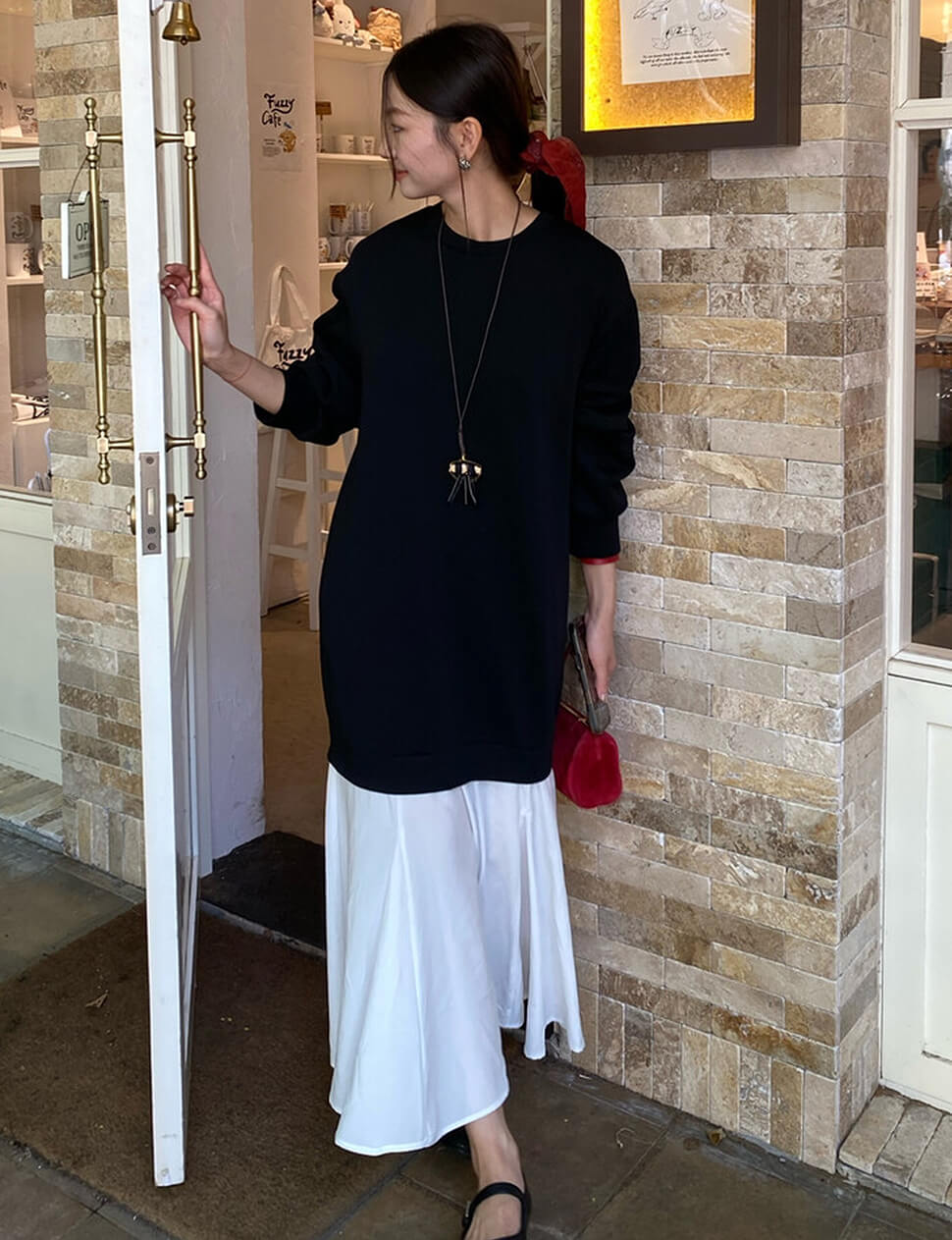 Black Contrast Sweatshirt Dress