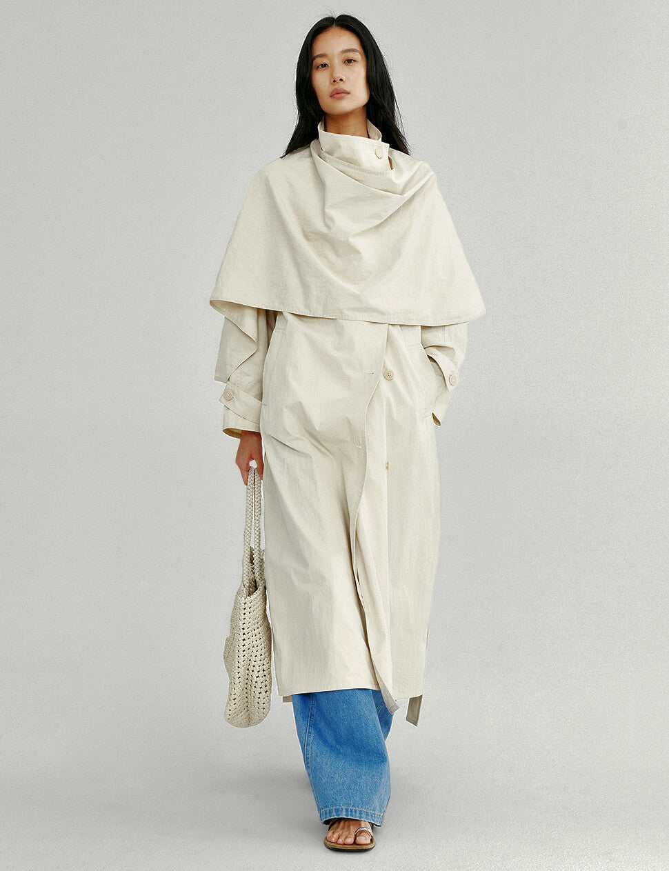 Cream Oversized Scarf Trench Coat-BESTSELLER