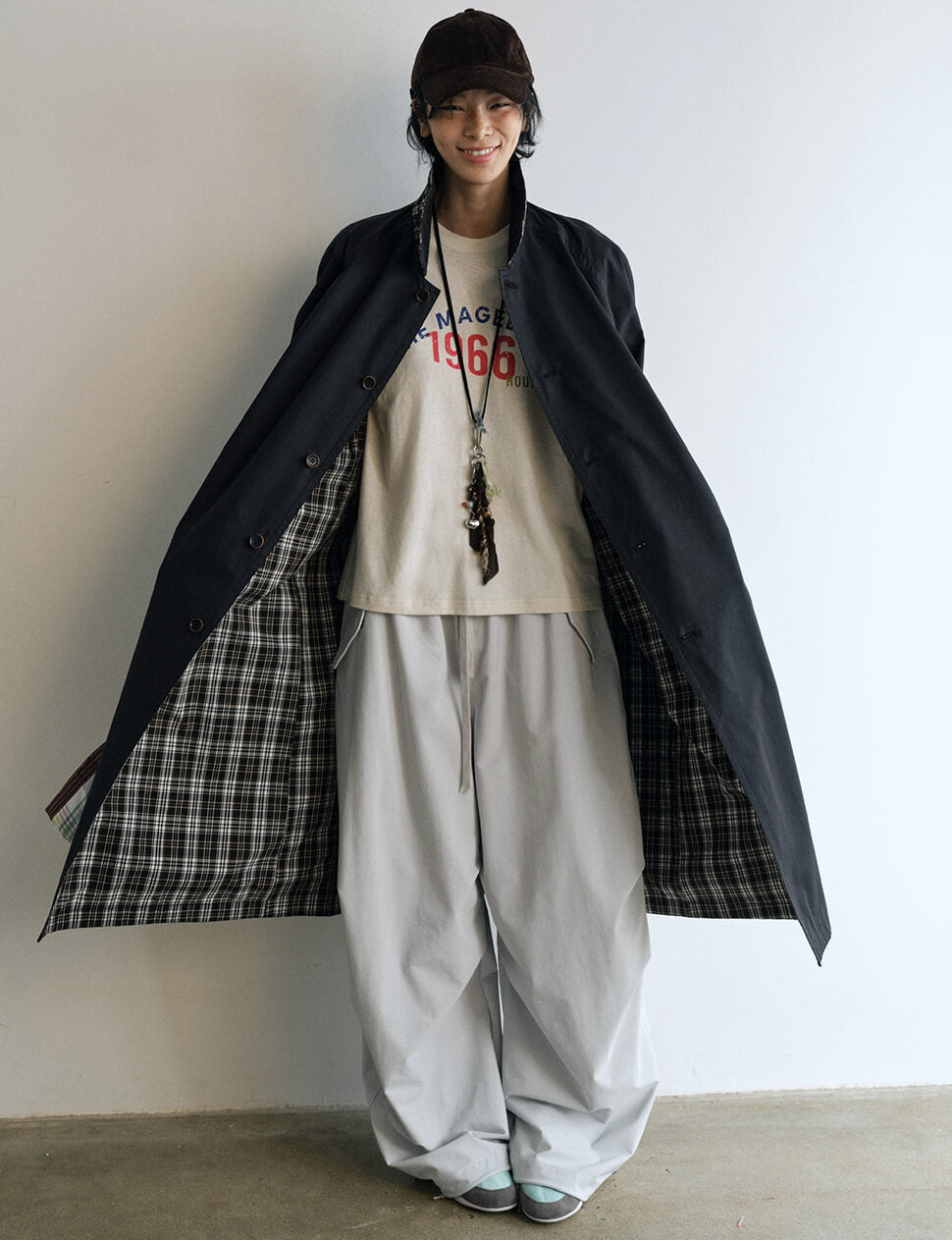 Navy Plaid Reversible Trench Coat