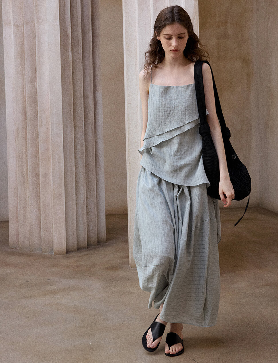 Gray Striped Cocoon Skirt