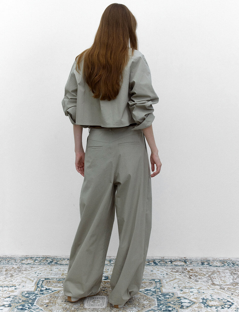Grey Pleated Parachute Pants