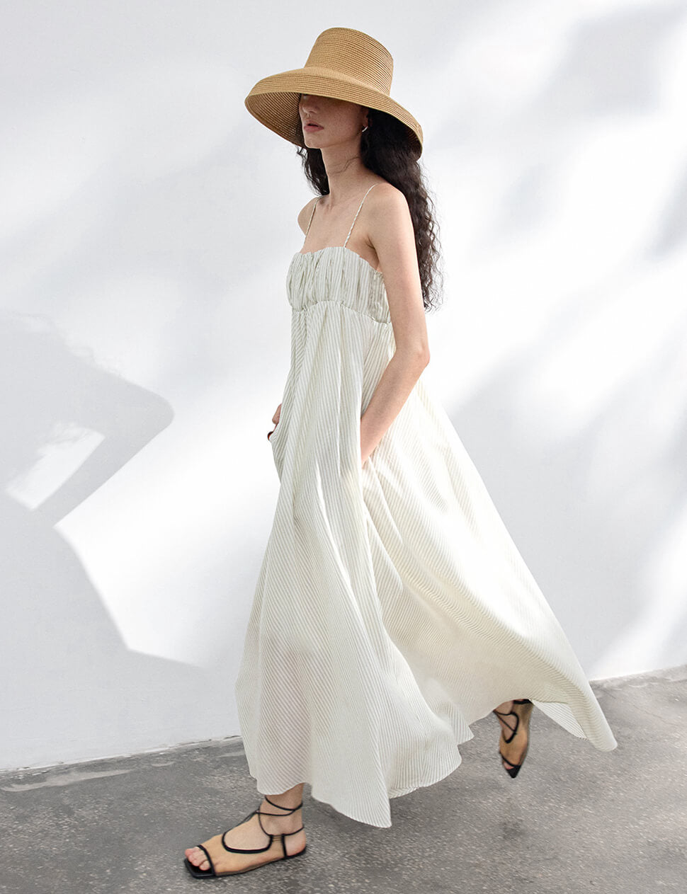 Cream Striped Empire Dress