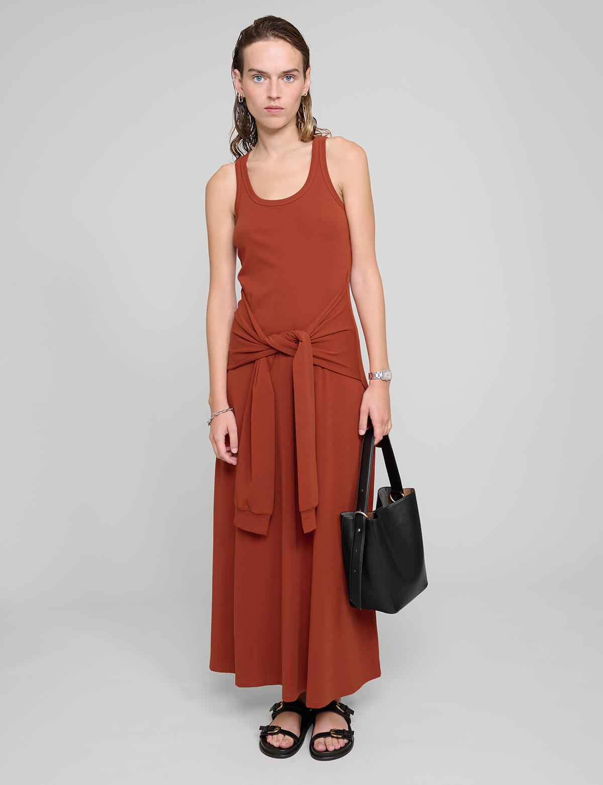 Paprika Sleeve Waist-Tie Dress