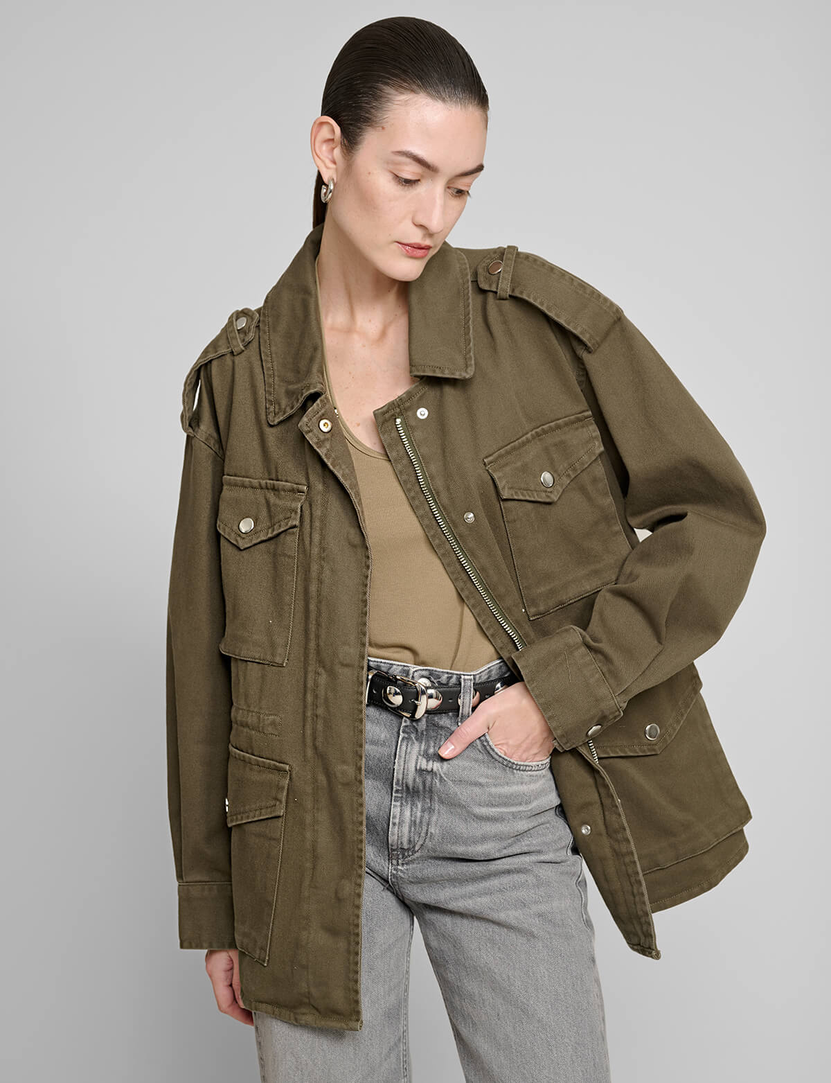 Khaki Cotton Cargo Jacket