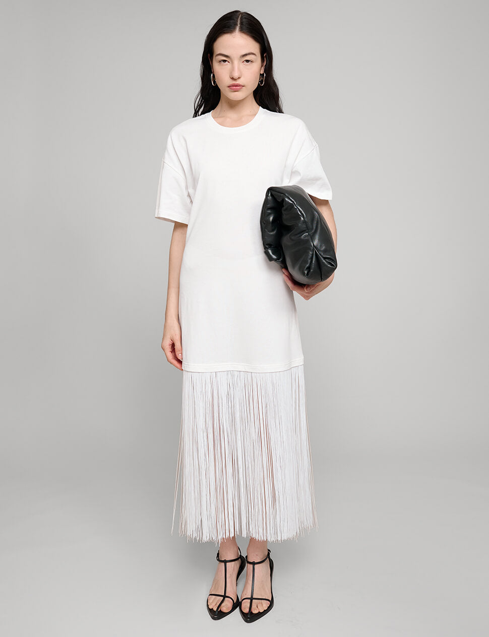 White Fringe Cotton Tee Dress