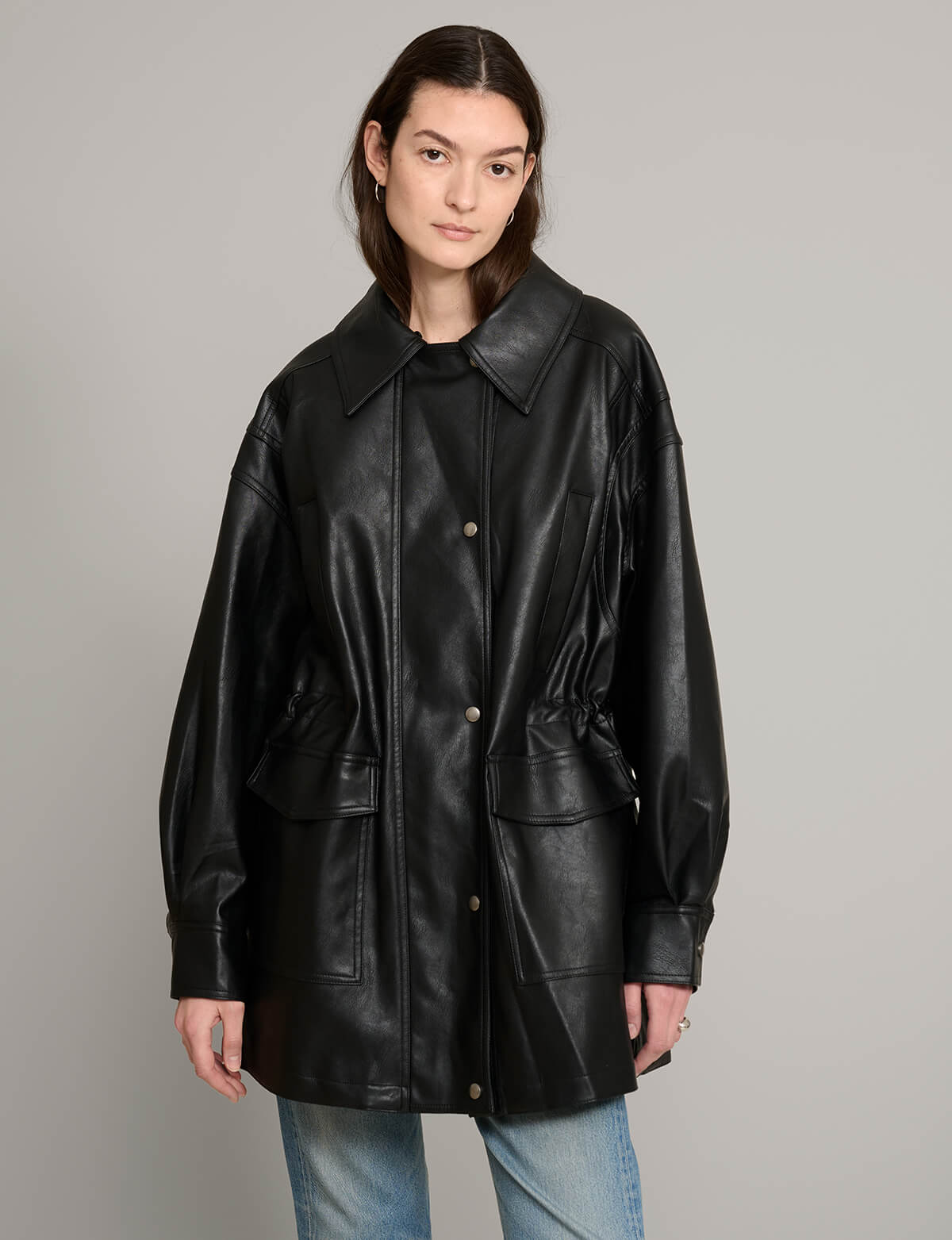 Oversized Leather Parka Jacket