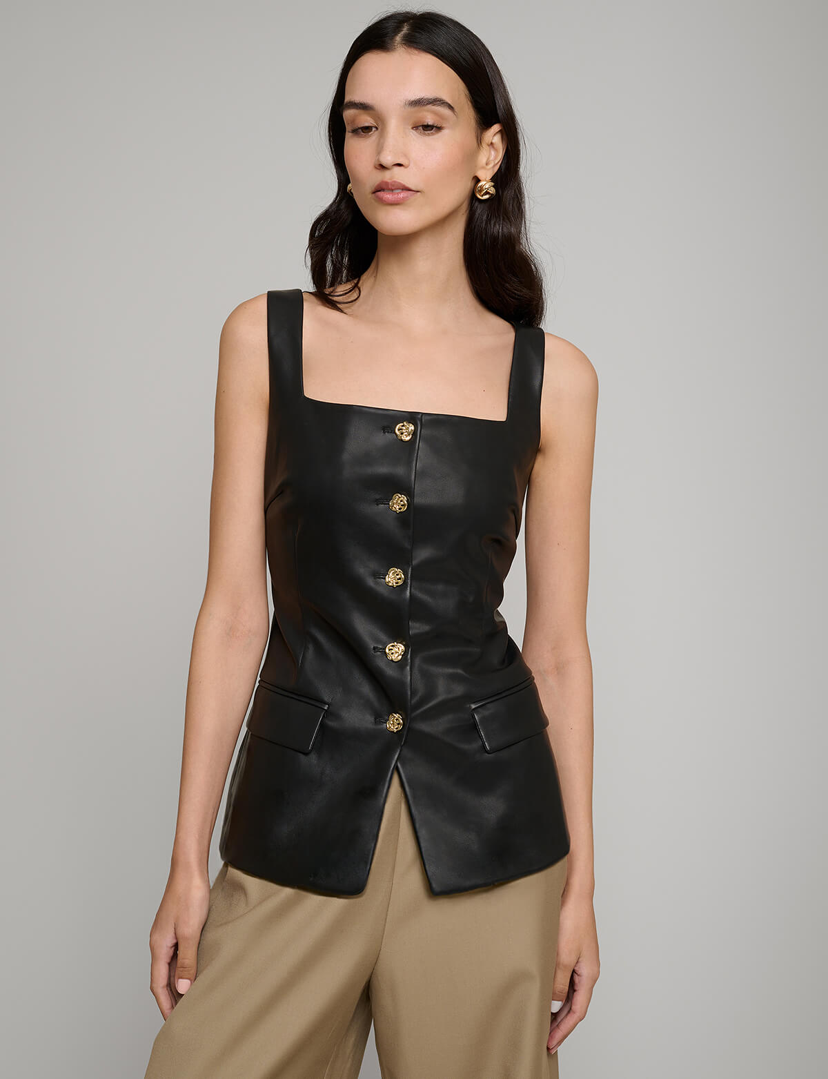 Agatha Leather Gold-Button Top
