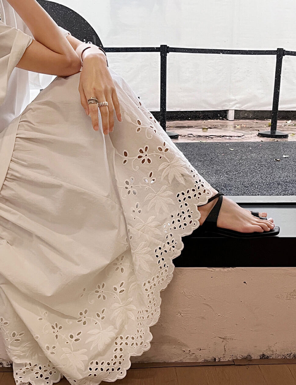 White Eyelet Tee Dress-BESTSELLER