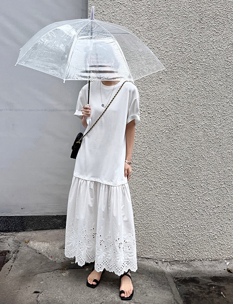 White Eyelet Tee Dress-BESTSELLER