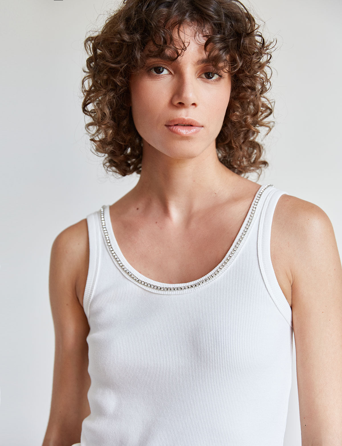 Diamond Neckline White Tank
