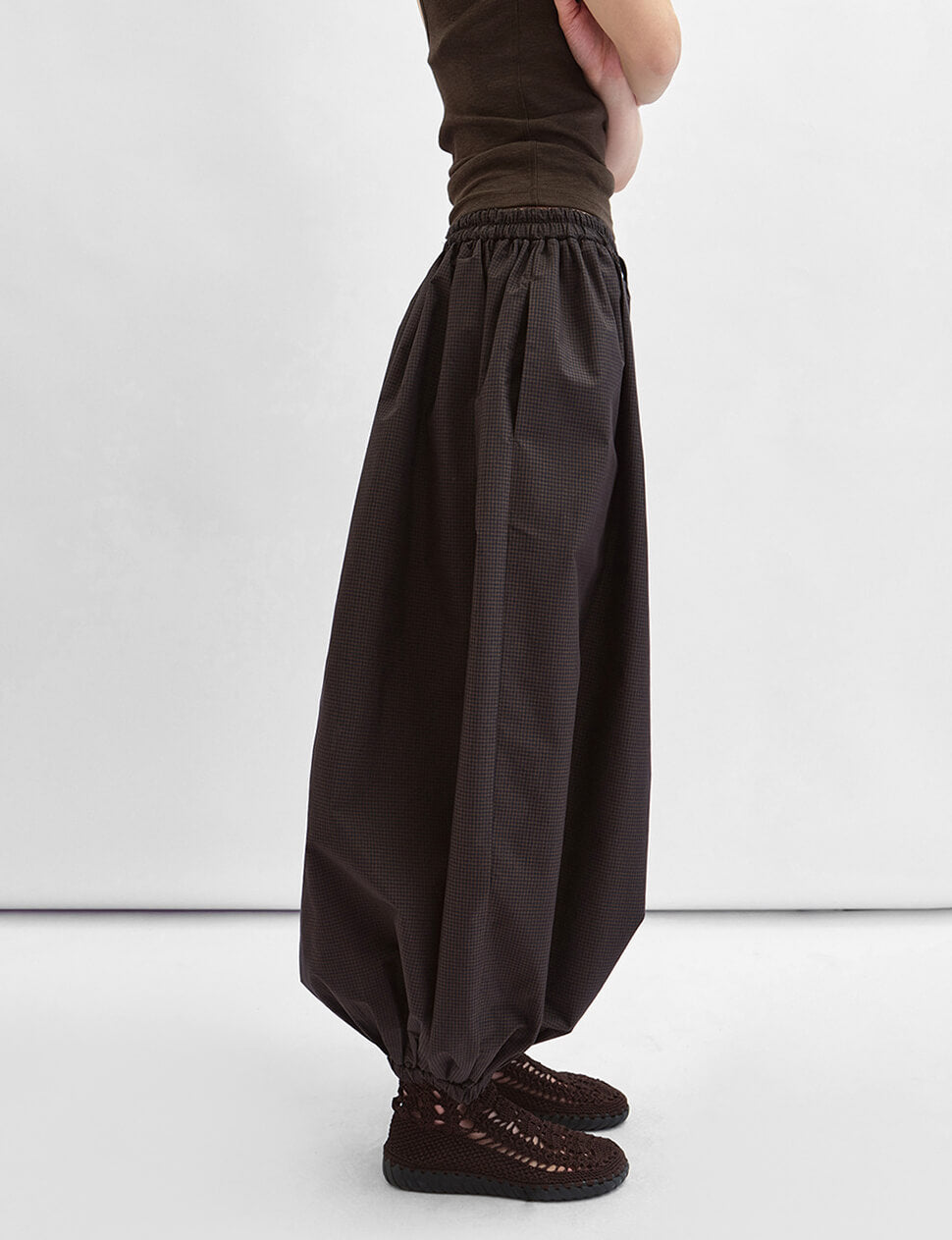 Brown and Black Micro-Check Balloon Pants-PREORDER