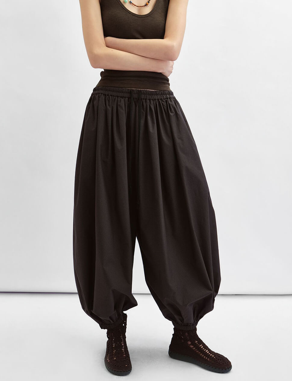 Brown and Black Micro-Check Balloon Pants-PREORDER