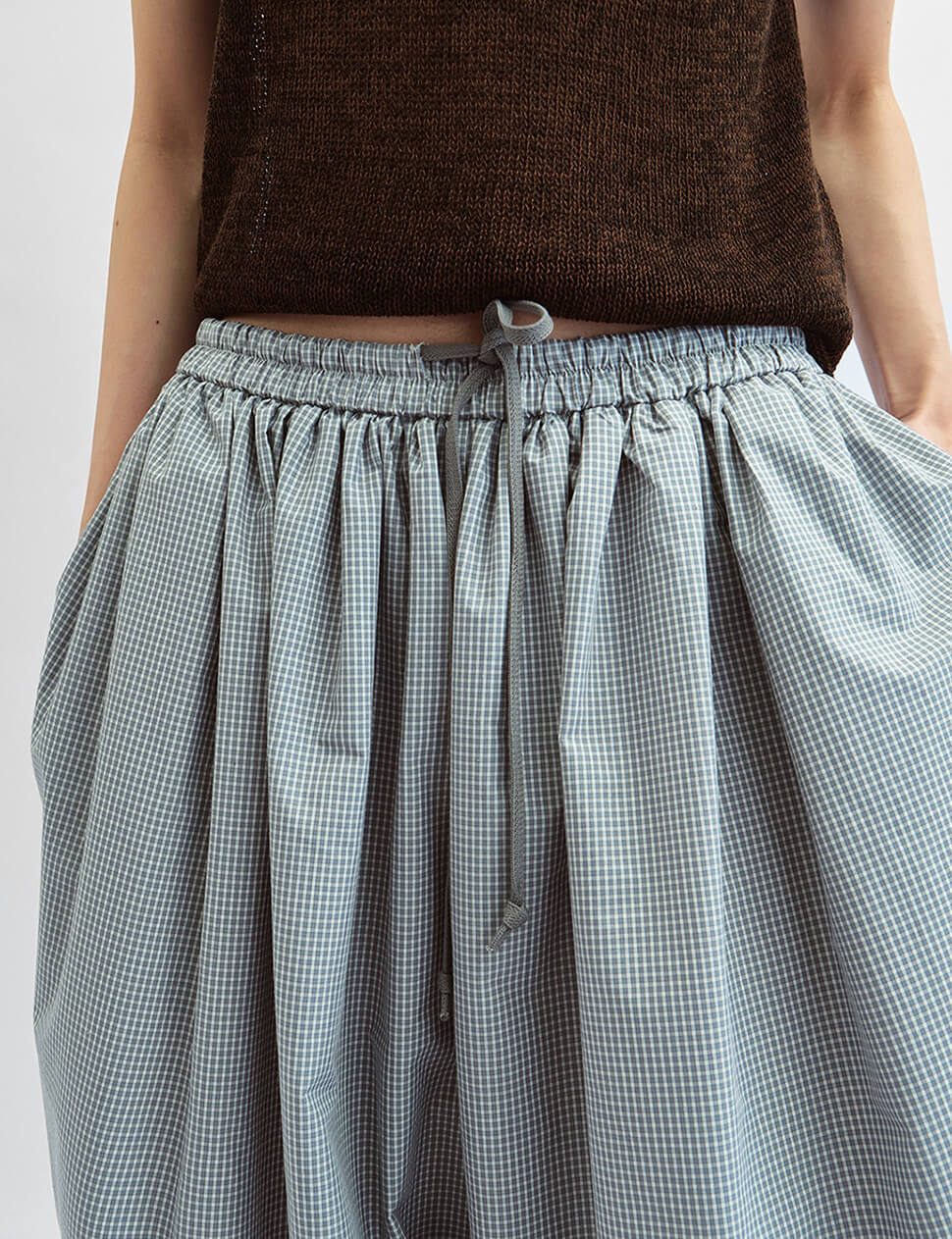 Light Grey Micro-Check Balloon Pants-PREORDER