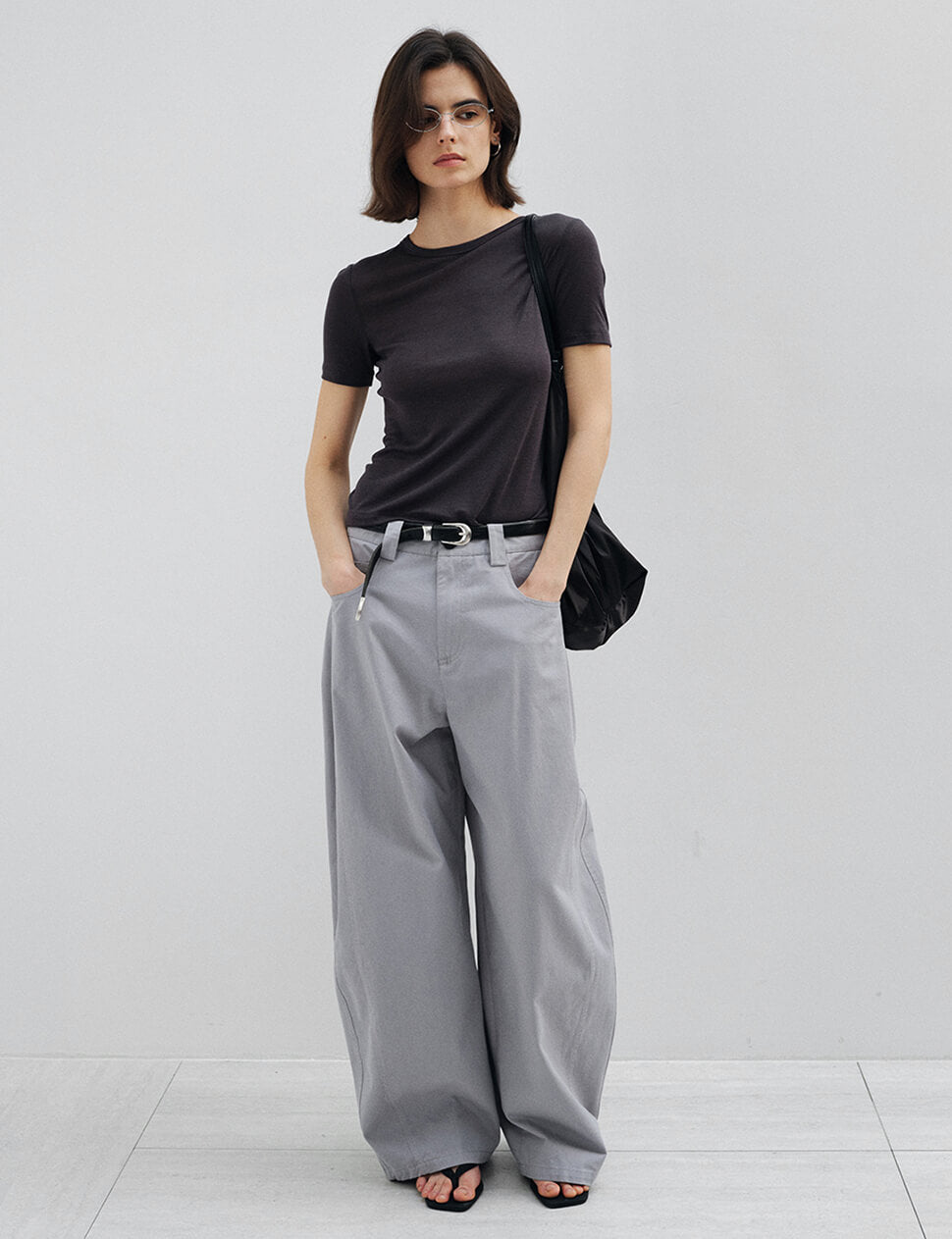 Grey Barrel Leg Pants