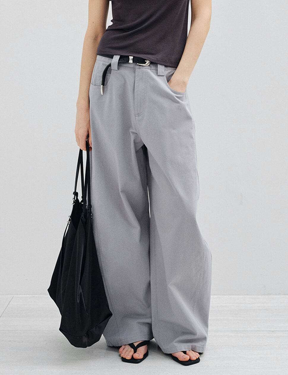 Grey Barrel Leg Pants