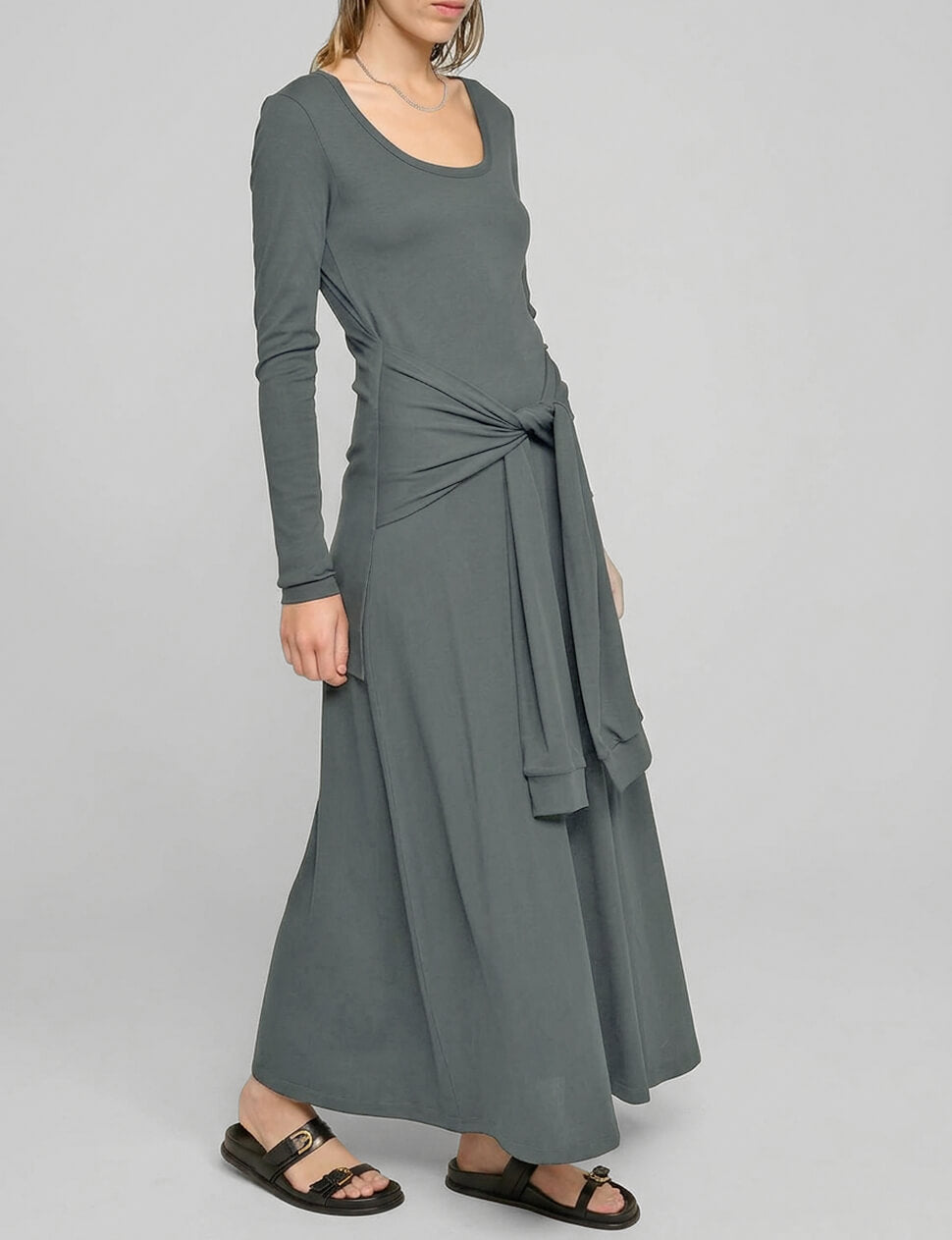 Sleeve Waist-Tie Long Sleeve Dress