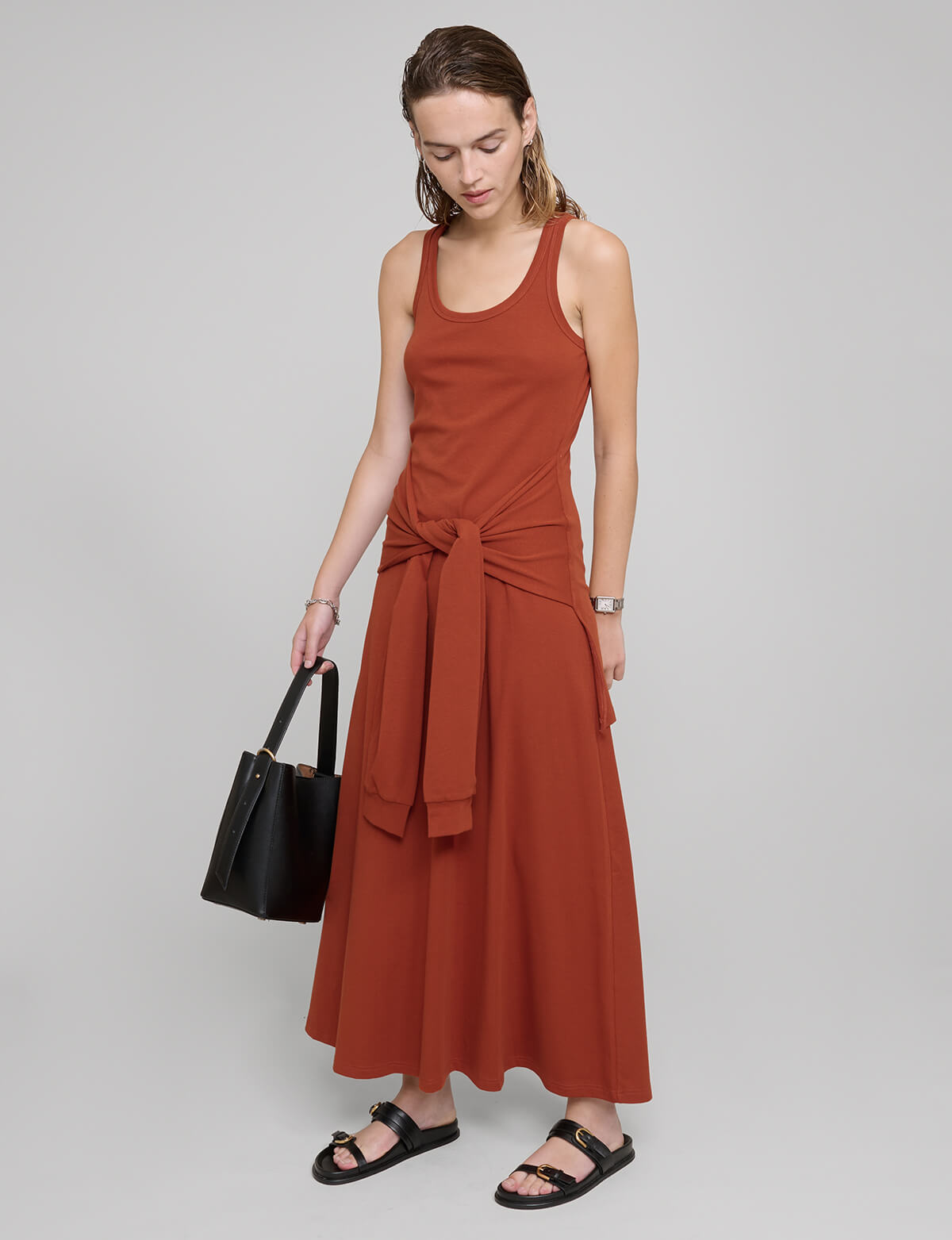 Paprika Sleeve Waist-Tie Dress