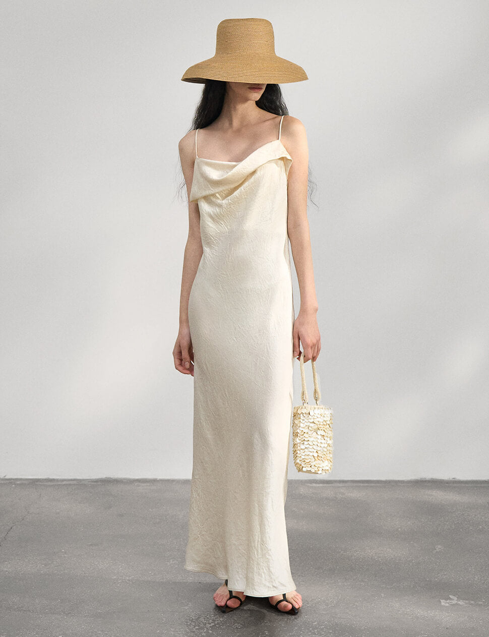 Beige Satin Maxi Dress
