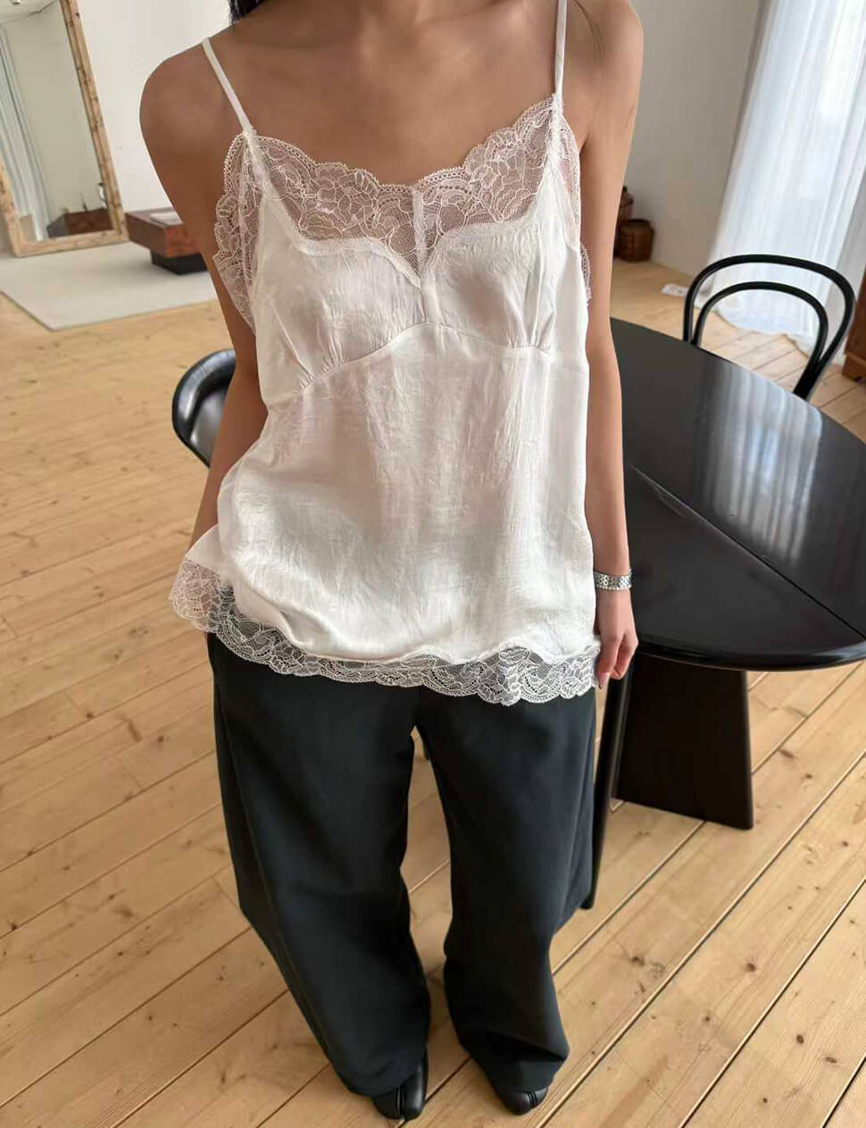 White Silky Lace Trim Cami Tank-PREORDER