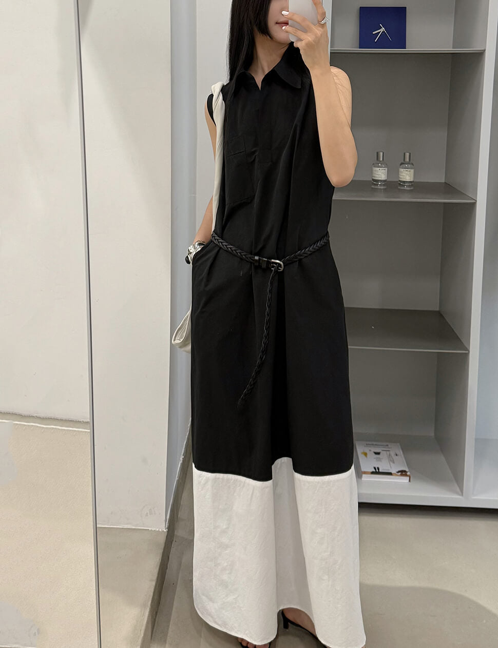 Black and White Collar Shirt Dress