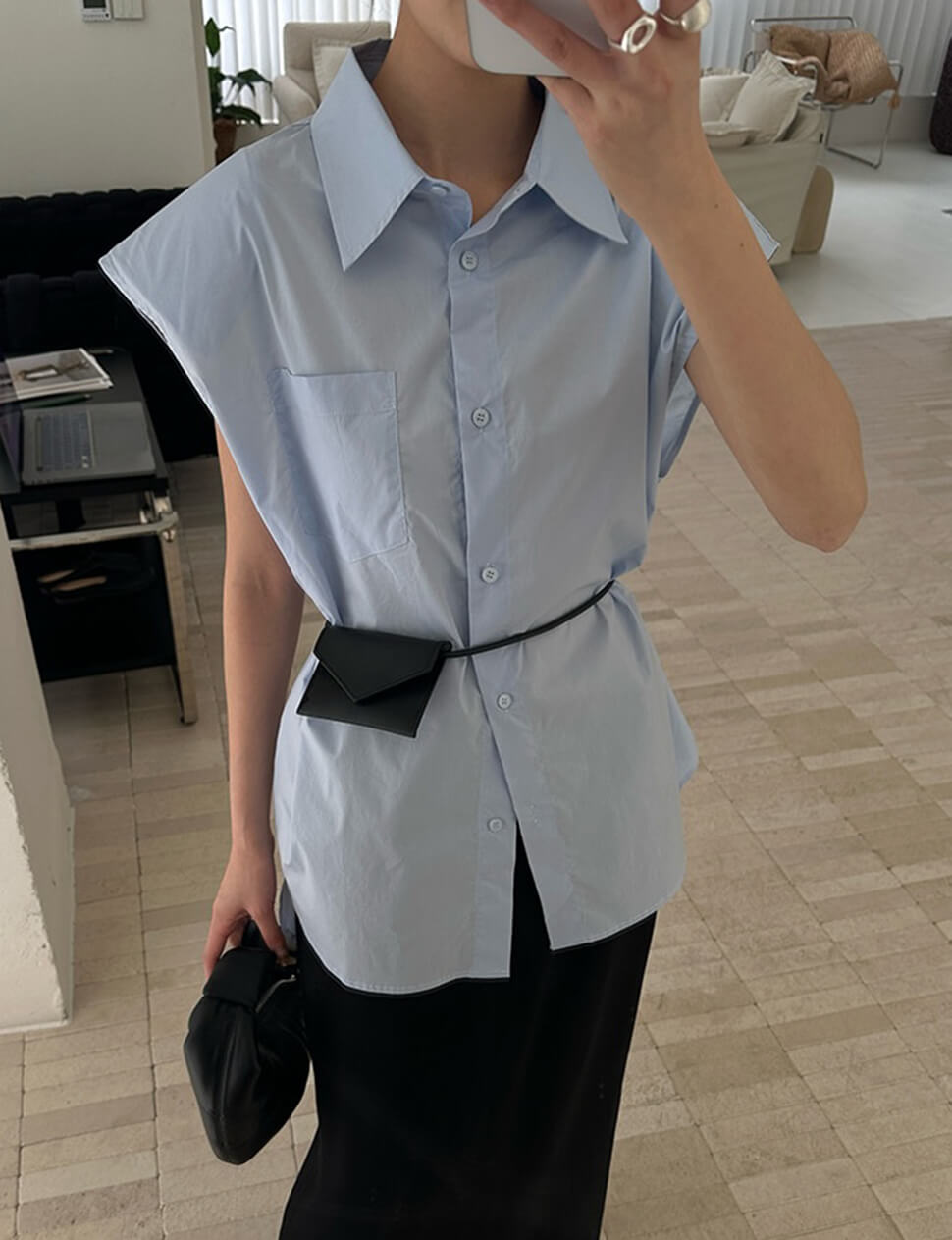 Padded Shoulder Sleeveless Shirt