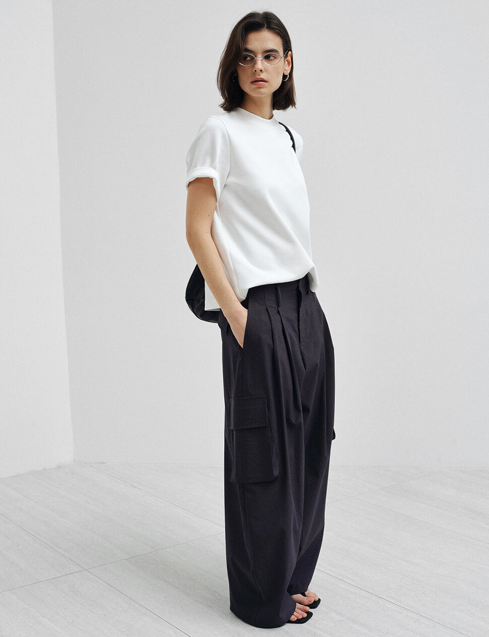 Dark-Navy Pleated Wide Leg Cargo Pants-PREORDER