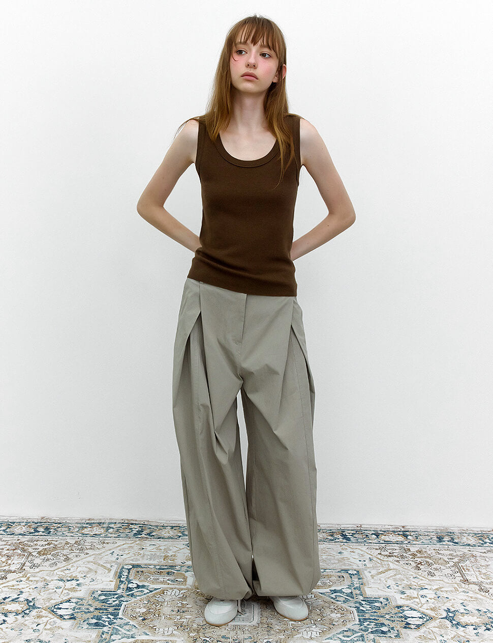 Grey Pleated Parachute Pants