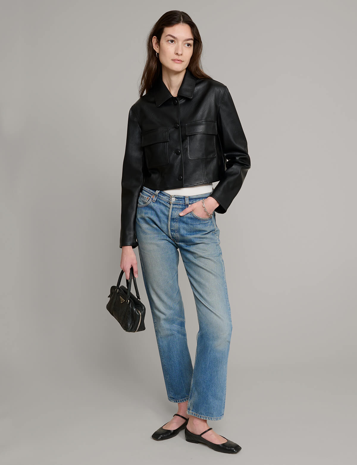 Black Leather Cropped Jacket