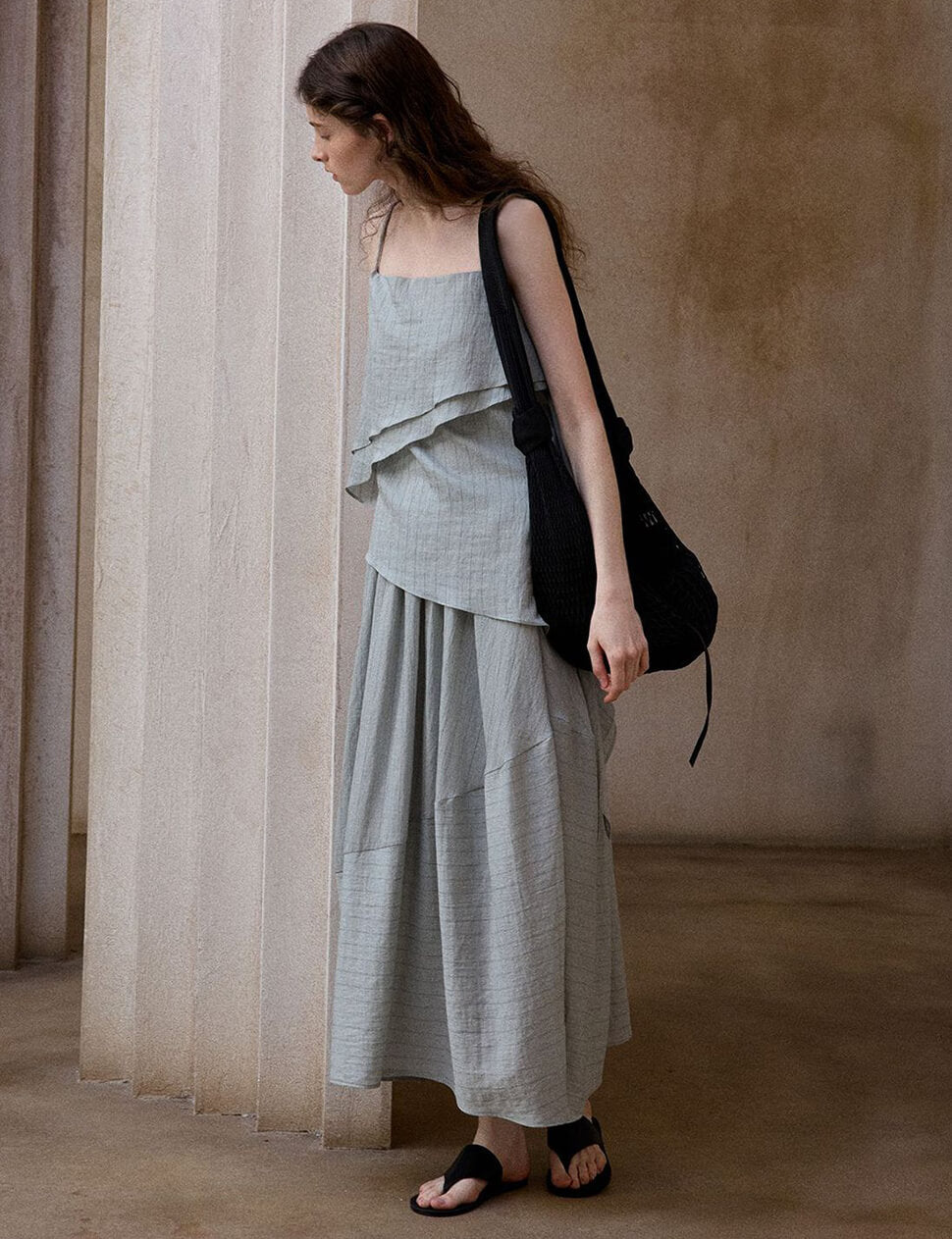 Gray Striped Cocoon Skirt