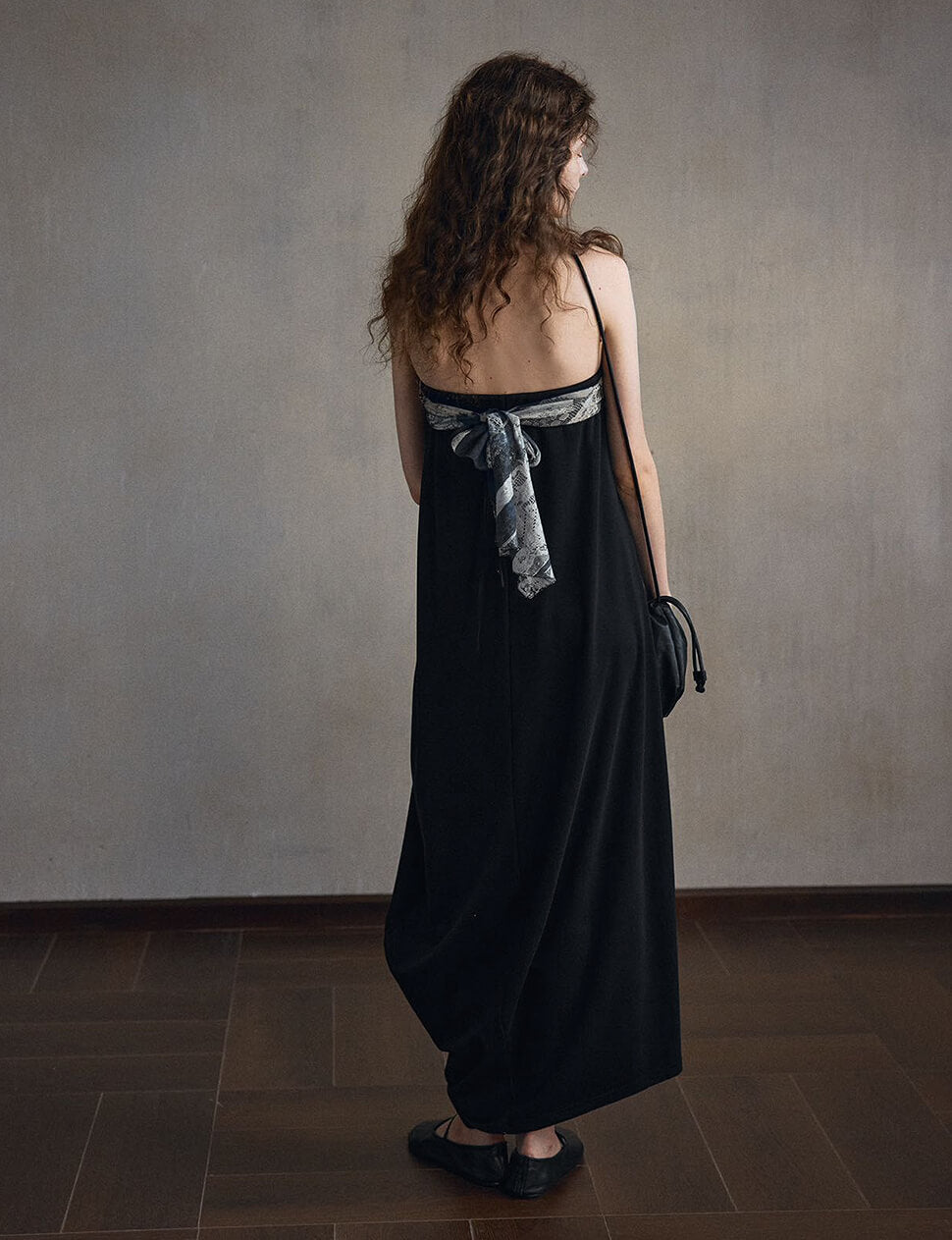 Black Strapless Cocoon Scarf-Tie Dress