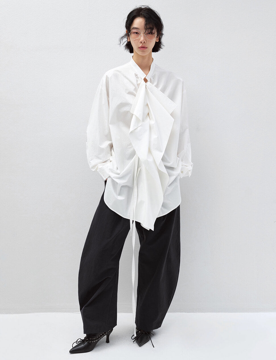White Ruffled Oversized Shirt