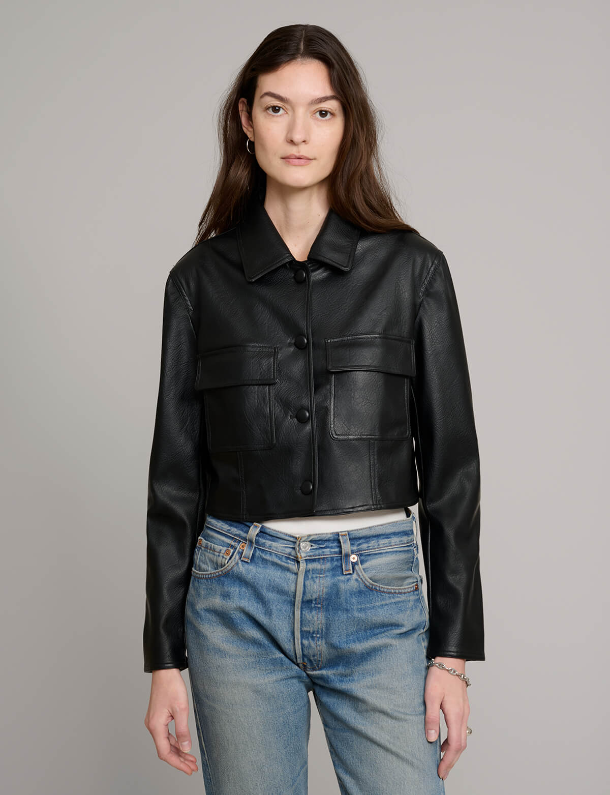 Black Leather Cropped Jacket