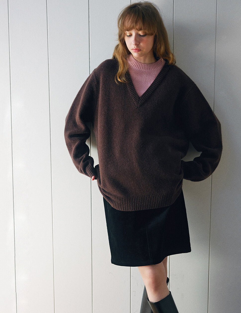 Brown Two-Tone Wool Sweater