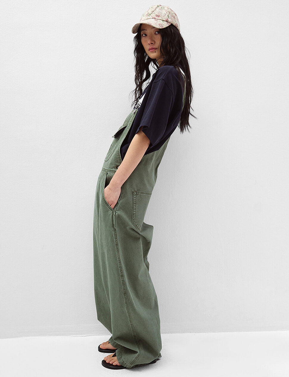 Wide-Leg Khaki Overalls