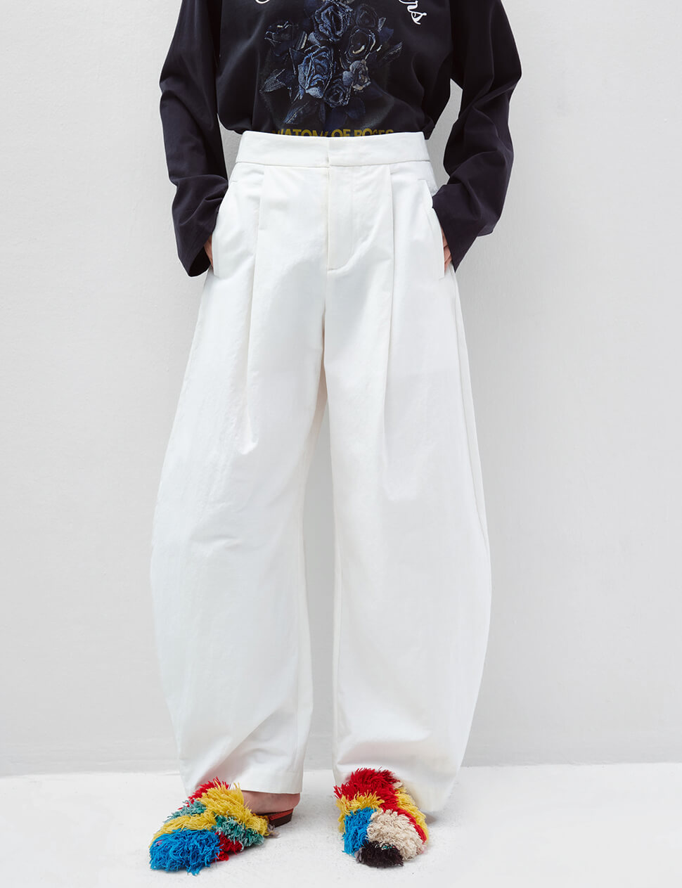 White High Waist Barrel Leg Pants