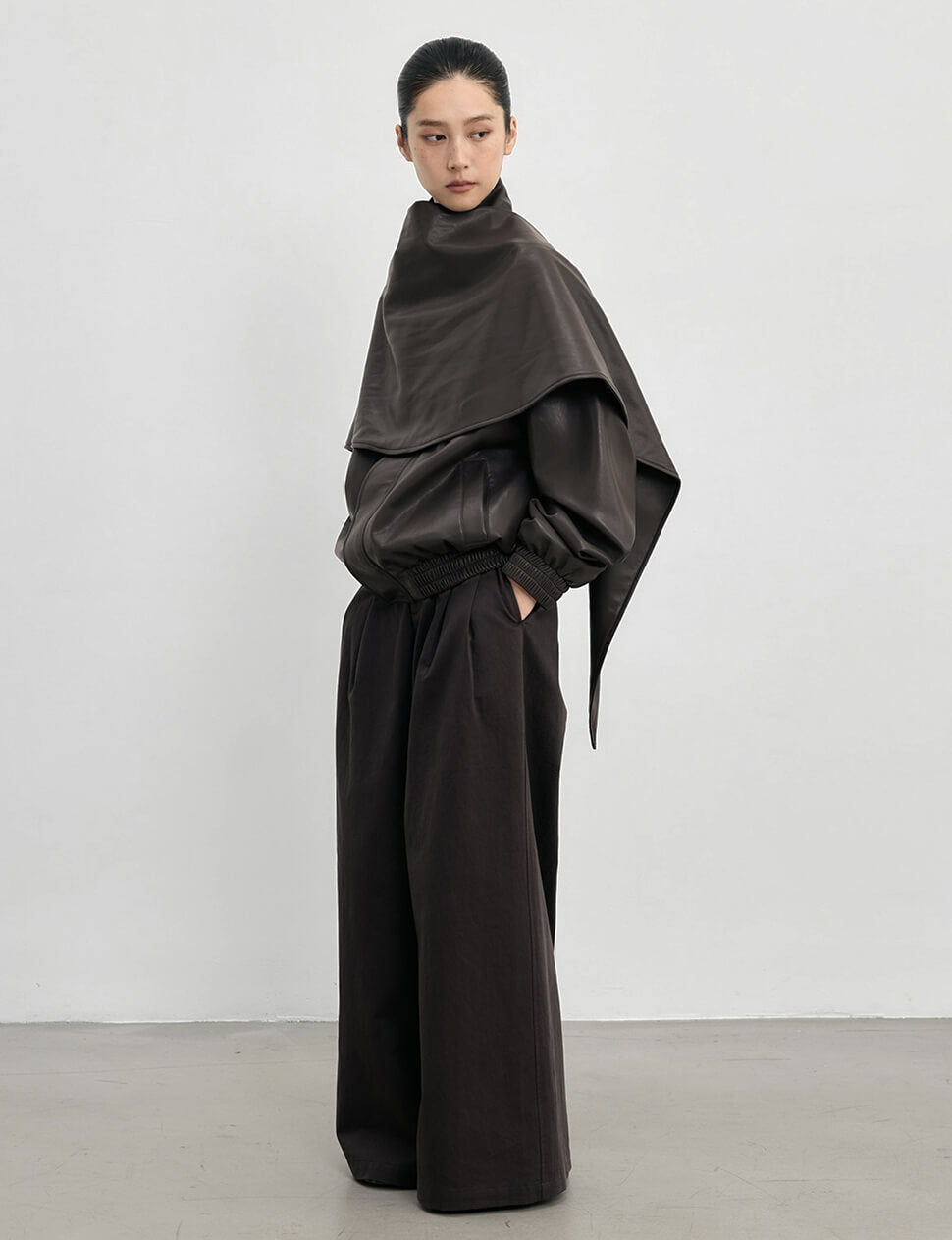 Brown Leather Scarf Bomber jacket-BESTSELLER