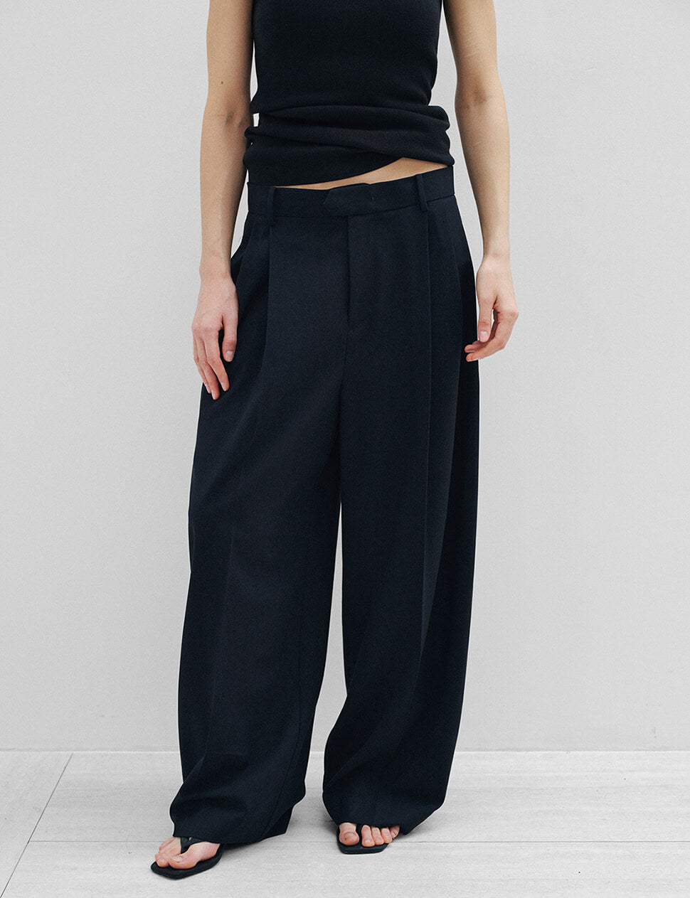 Pleated Wide Leg Pants - Dark Navy-PREORDER