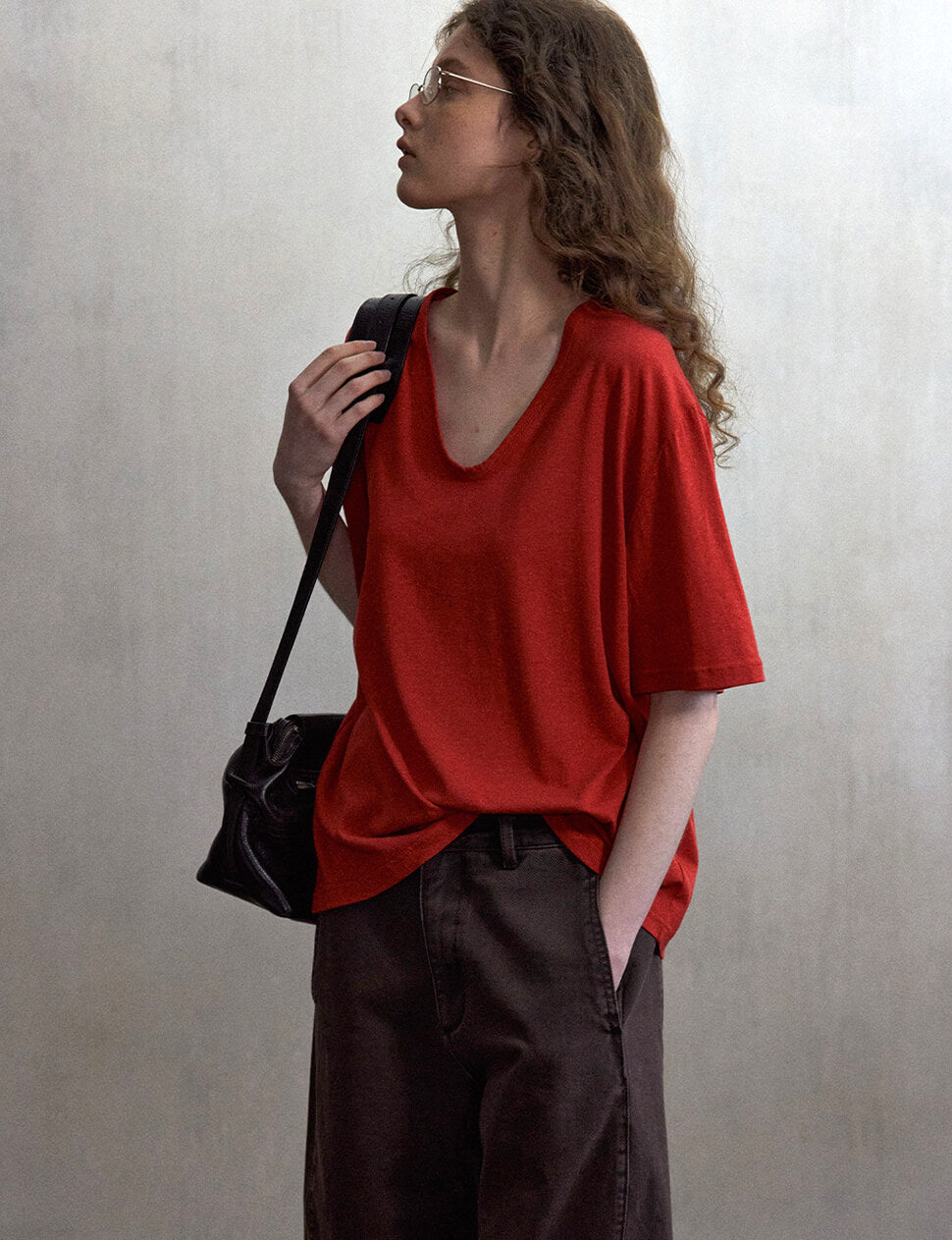 Red Scoop Neck Relaxed Tee