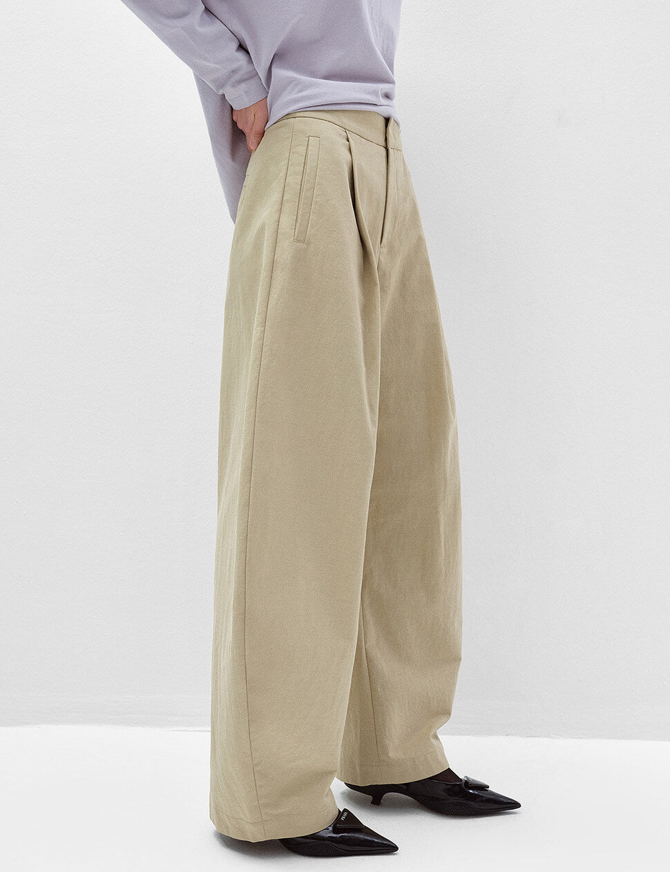 Tan High Waist Barrel Leg Pants