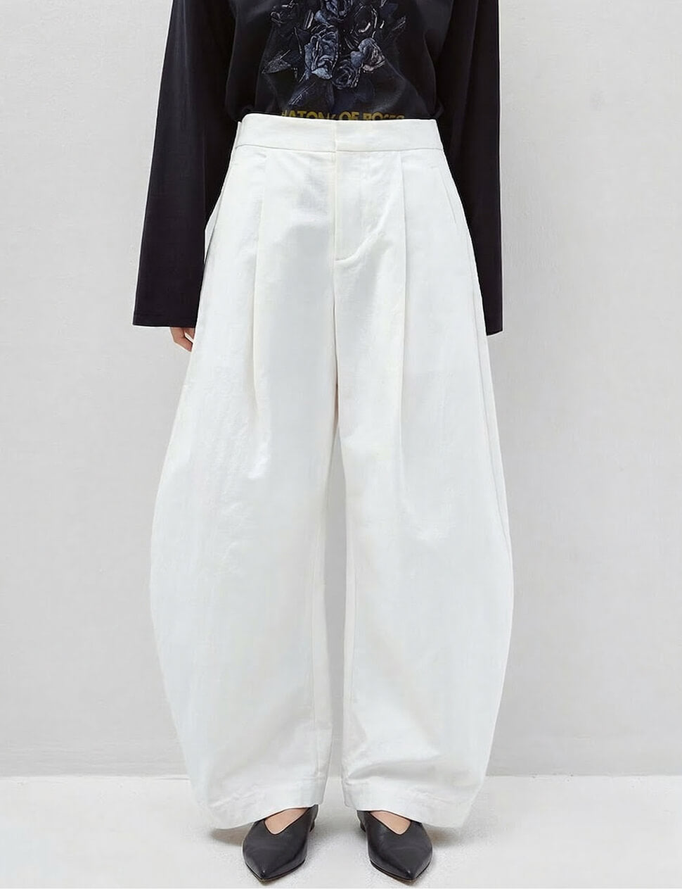 White High Waist Barrel Leg Pants