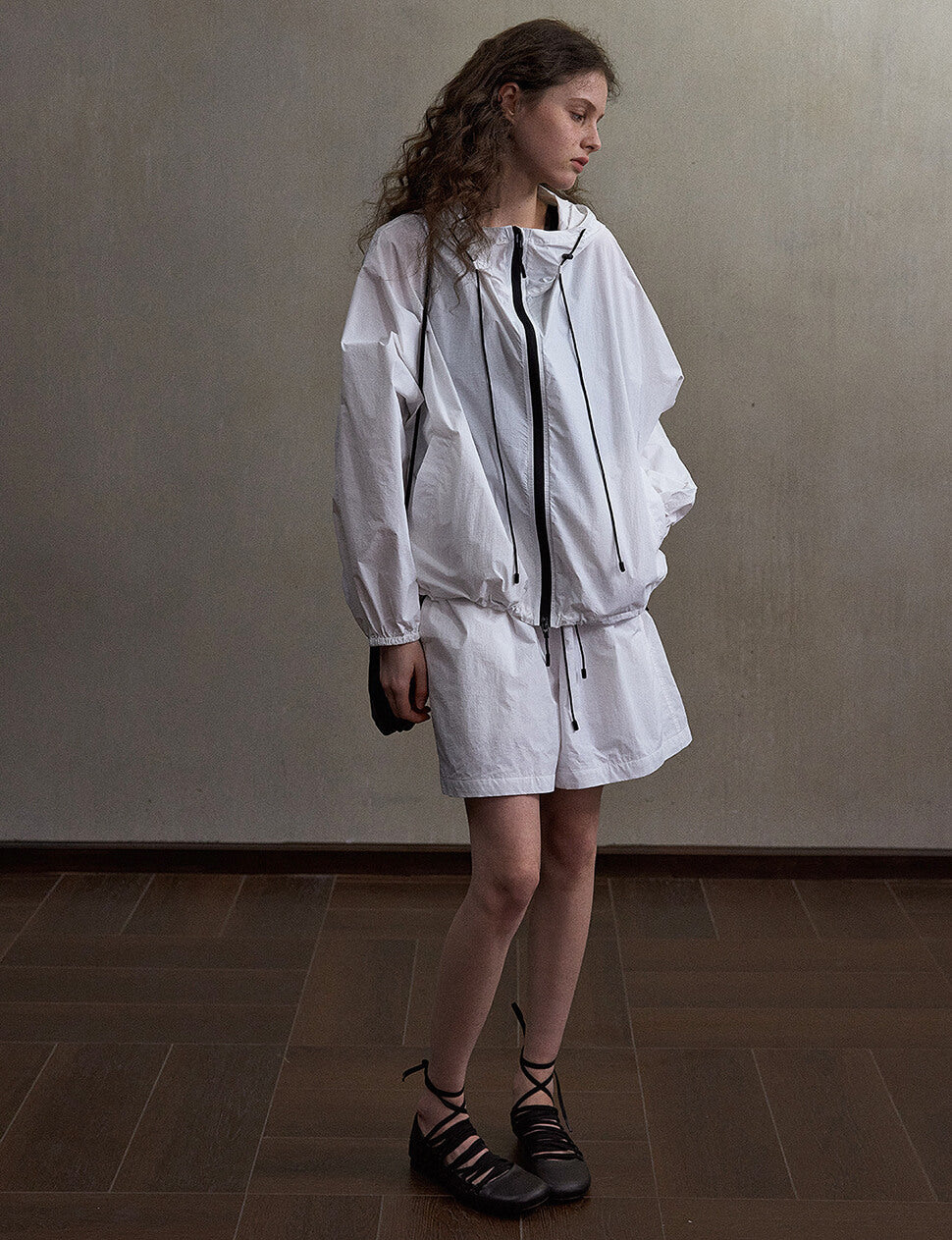 White Parachute Windbreaker Jacket-PREORDER