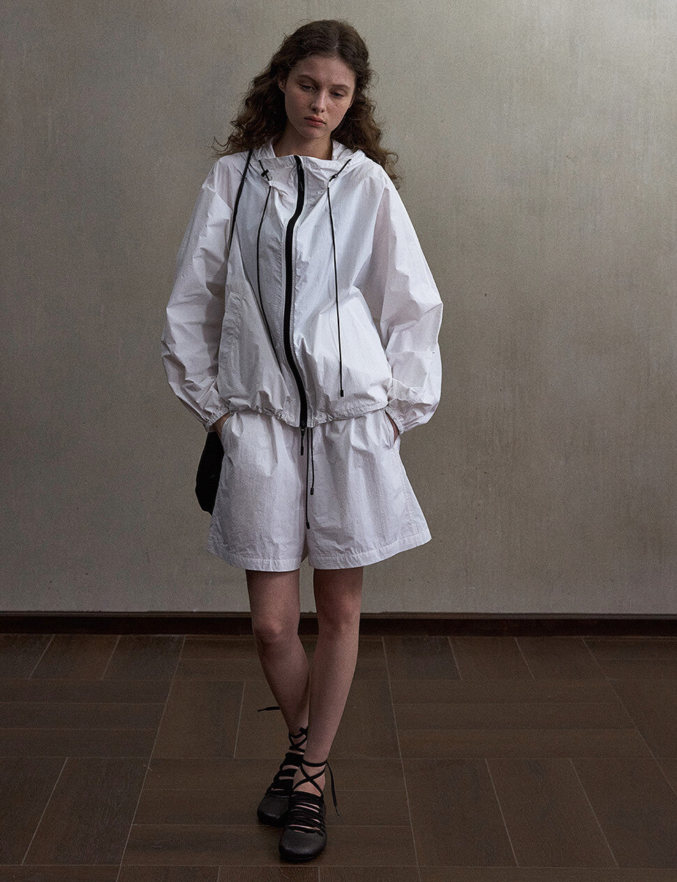 White Parachute Windbreaker Jacket-PREORDER